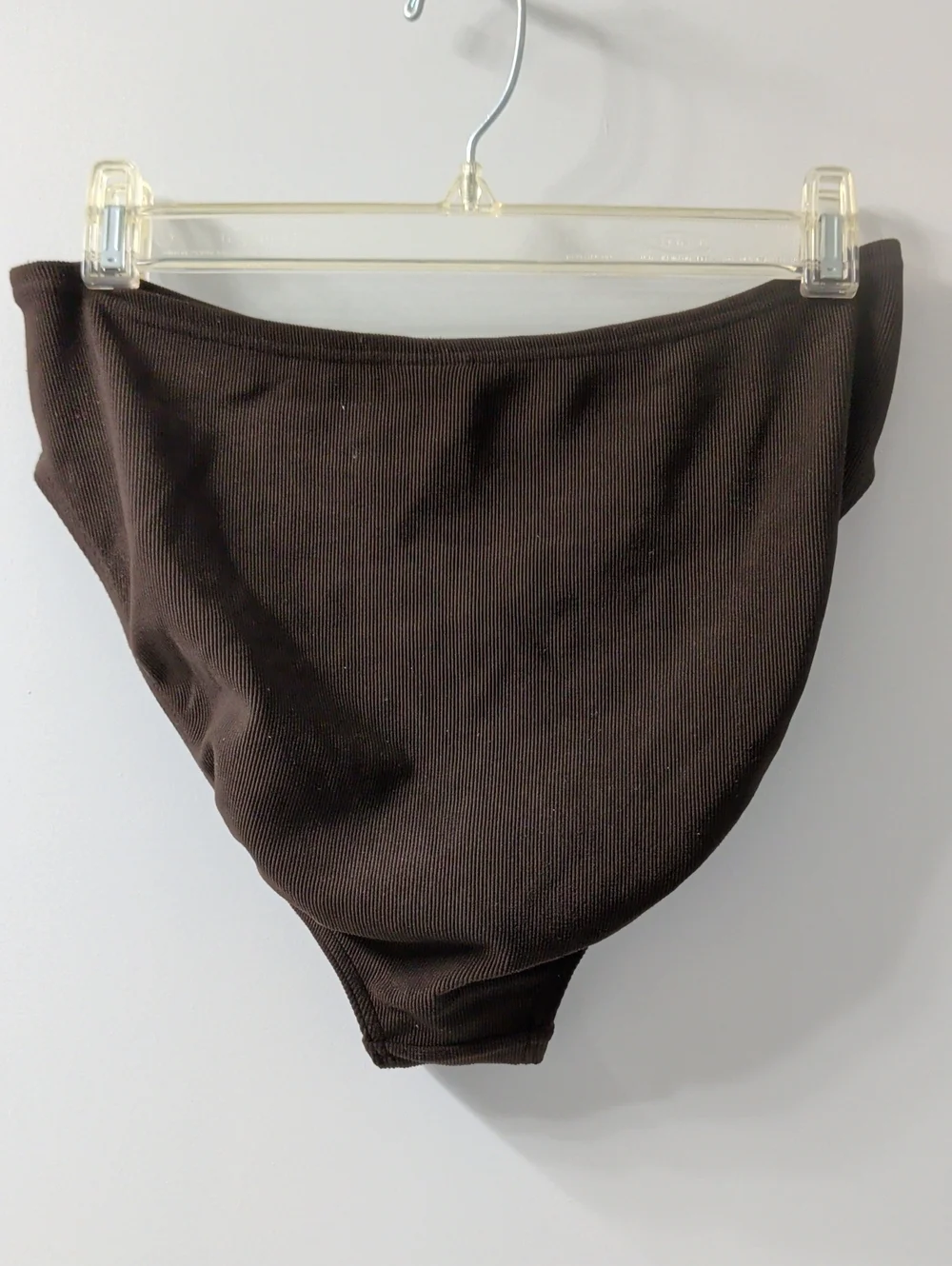 Ribbed knit High-Cut Bikini Bottom - Chocolate Brown